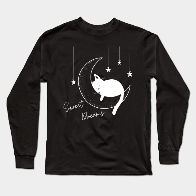 Sweet Dreams Kitty Cat - White Print Long Sleeve T-Shirt by Sleepy Time Tales